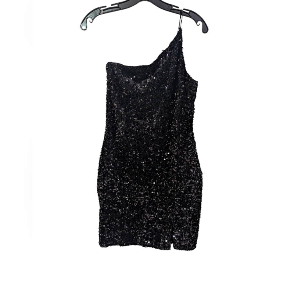Midnight Doll Black Sequin One-Shoulder Dress